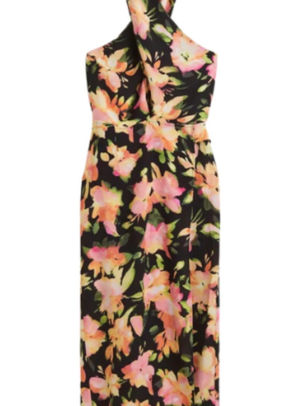 H&M Black Halter Midi Dress with Pink and Peach Floral Pattern